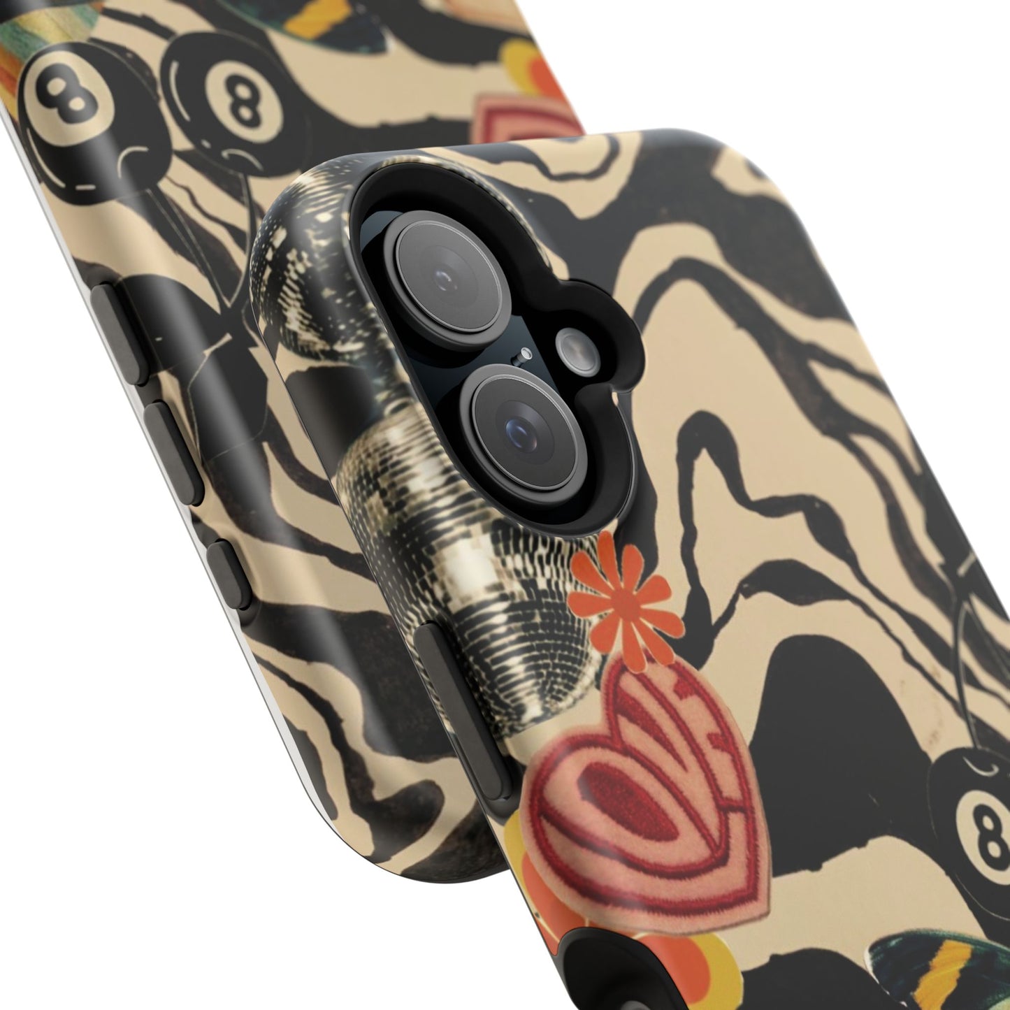 Phone Case — Retro Collage Magnetic Impact-Resistant Case with Butterfly & Zebra Print