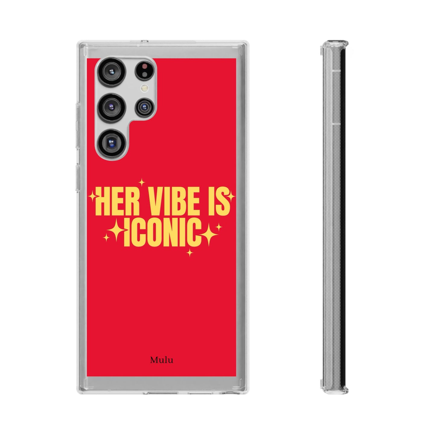 Clear Impact-Resistant Phone Case — "Her Vibe Is Iconic" Red Protective Cover