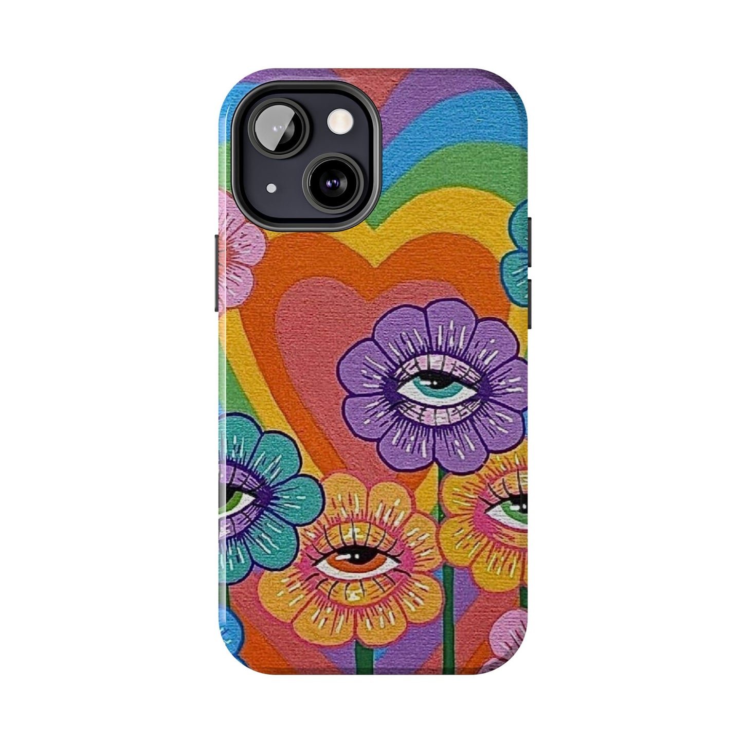 Psychedelic Eye Flower Tough Phone Case — Retro Rainbow Protective iPhone Cover