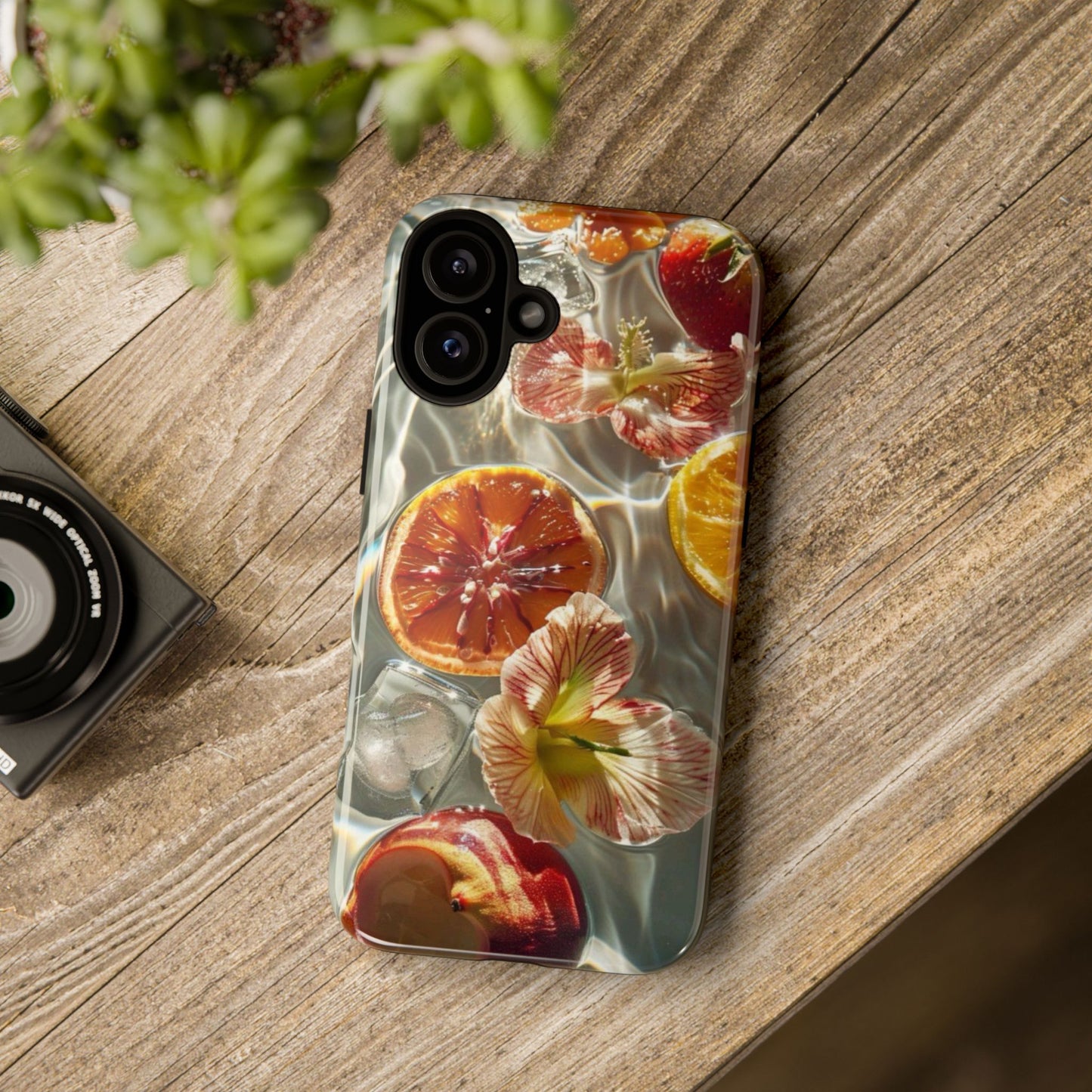 Citrus & Hibiscus Protective Phone Case – Summer Fruit Water Print Tough Case