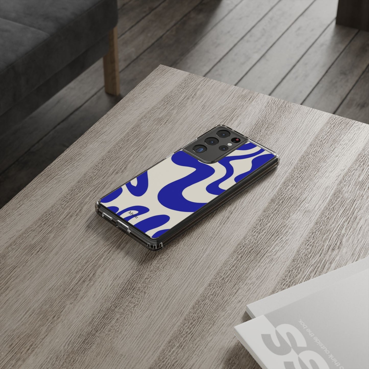 Clear Impact-Resistant Case — Blue Abstract Wavy Pattern