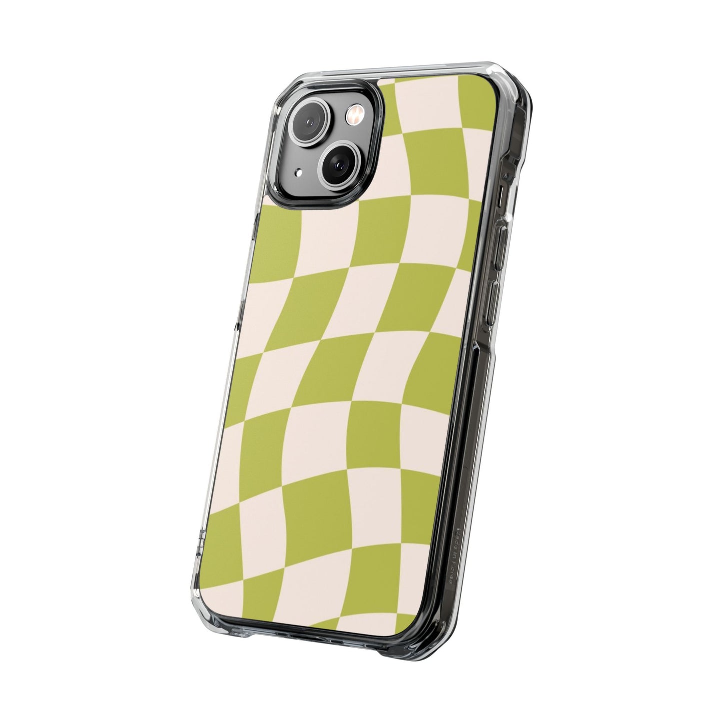 Clear Magnetic Phone Case — Olive Retro Check Pattern