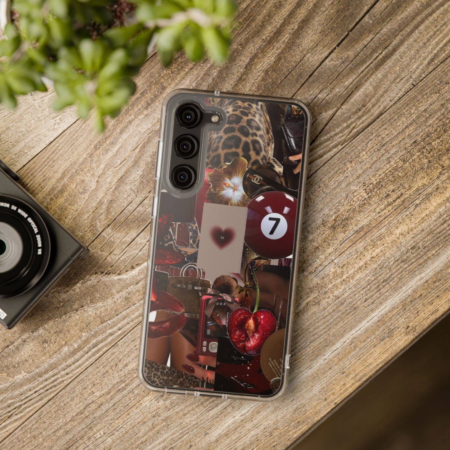 Clear Impact-Resistant Phone Case — Retro Cherry Collage Design