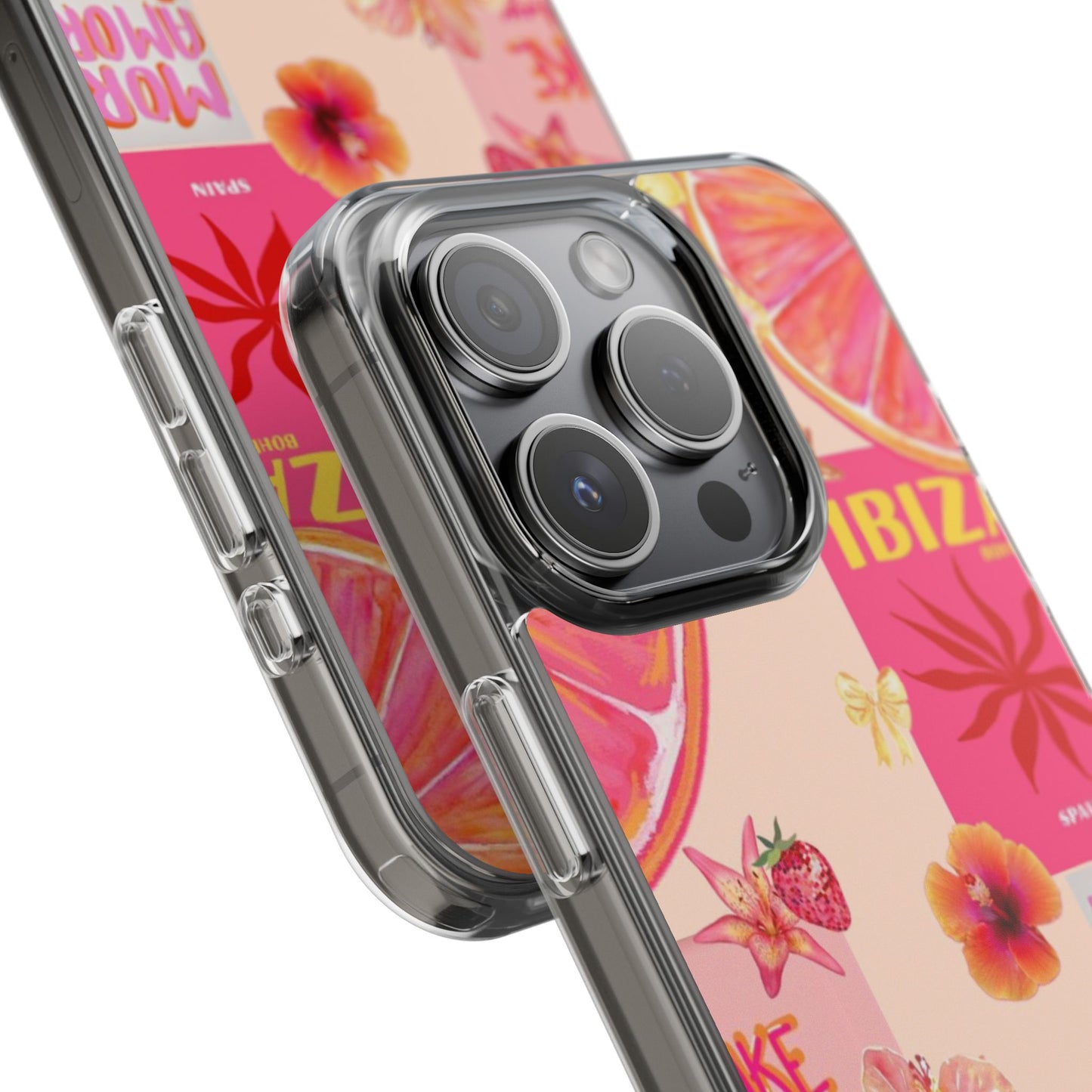 Clear Impact Phone Case — Pink Ibiza Citrus Floral Design