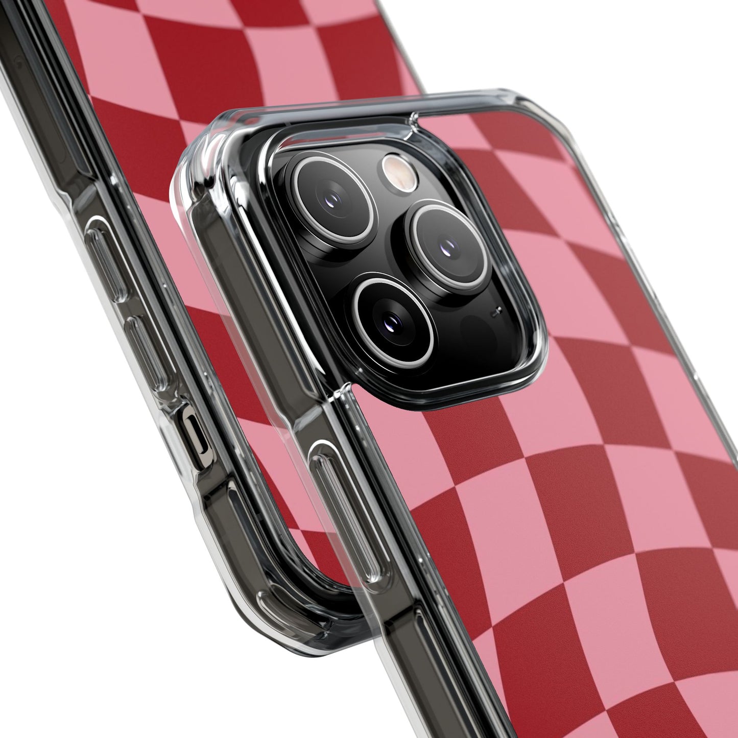 Clear Magnetic Phone Case — Red & Pink Wavy Check Pattern