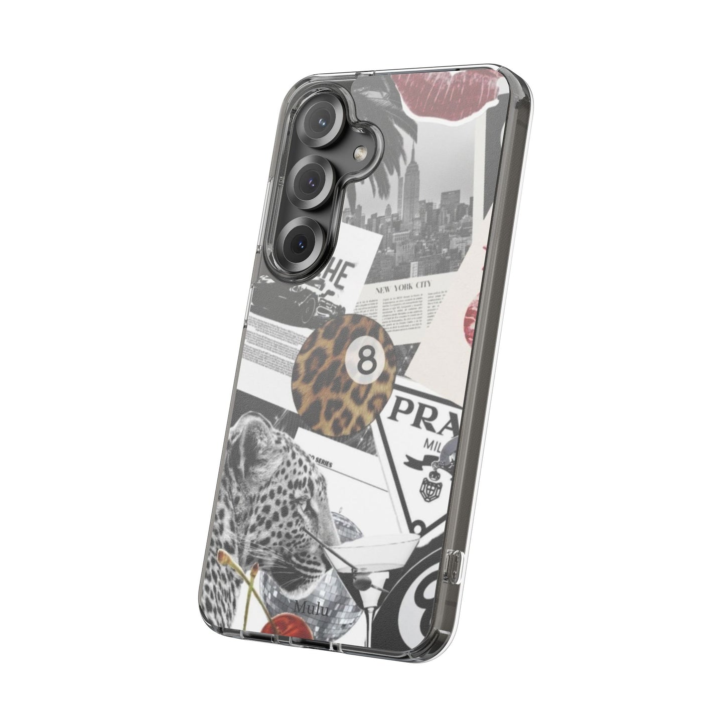 Clear Impact-Resistant Phone Case — Collage Luxury Leopard & Vintage Car Design