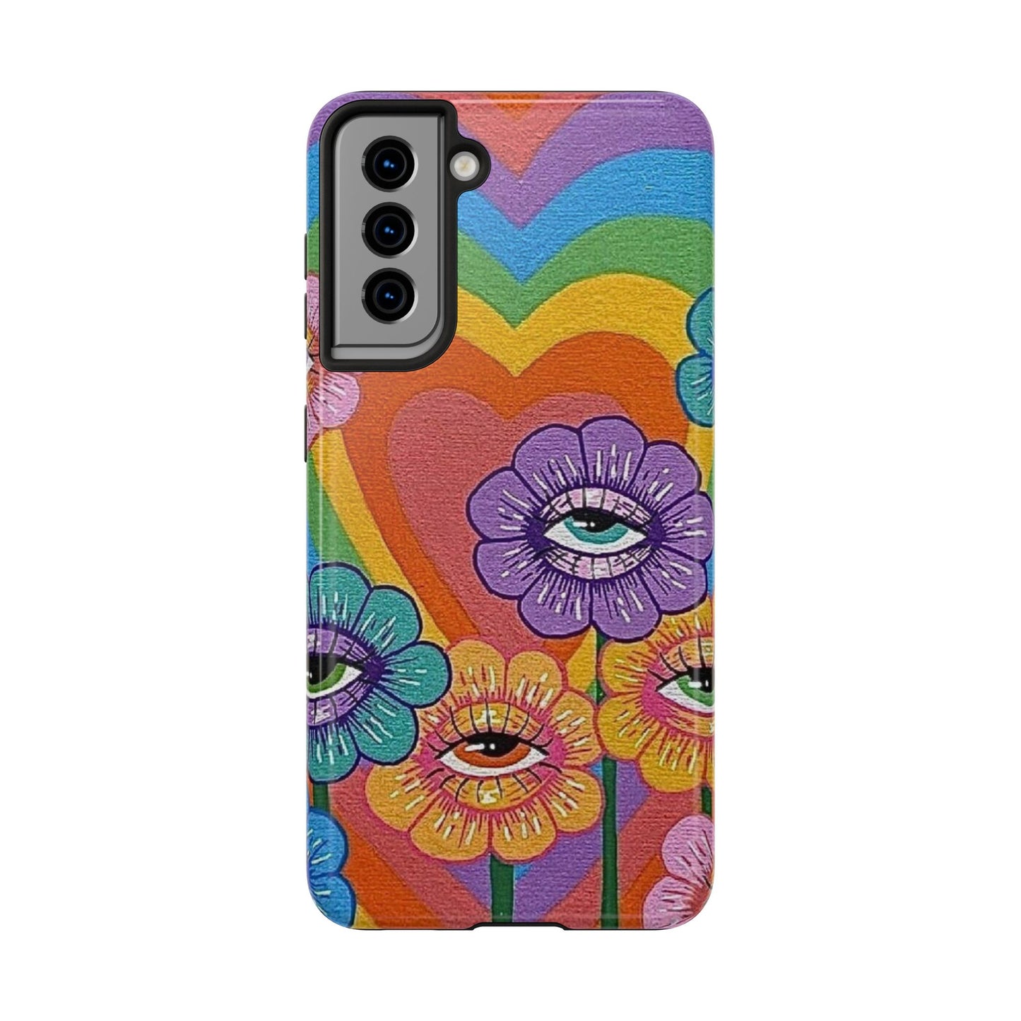 Psychedelic Eye Flower Tough Phone Case — Retro Rainbow Protective iPhone Cover