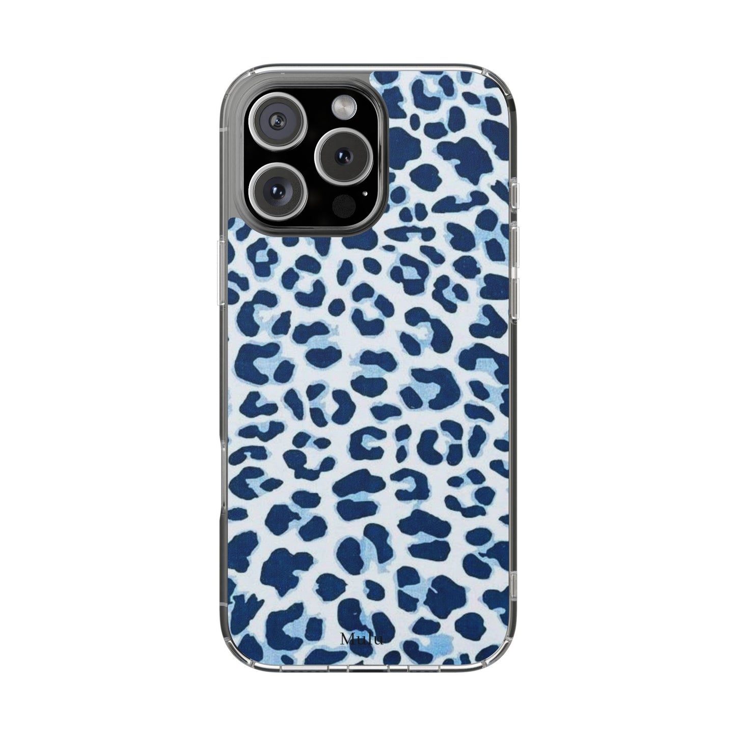 Clear Impact-Resistant Phone Case — Blue Watercolor Leopard Print