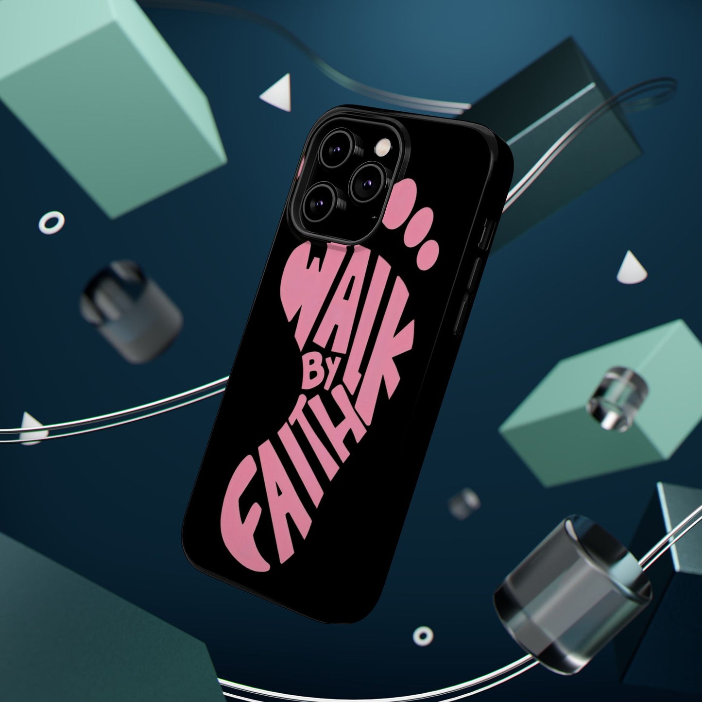 Phone Case — "Walk By Faith" Pink Footprint Magnetic Impact-Resistant Case