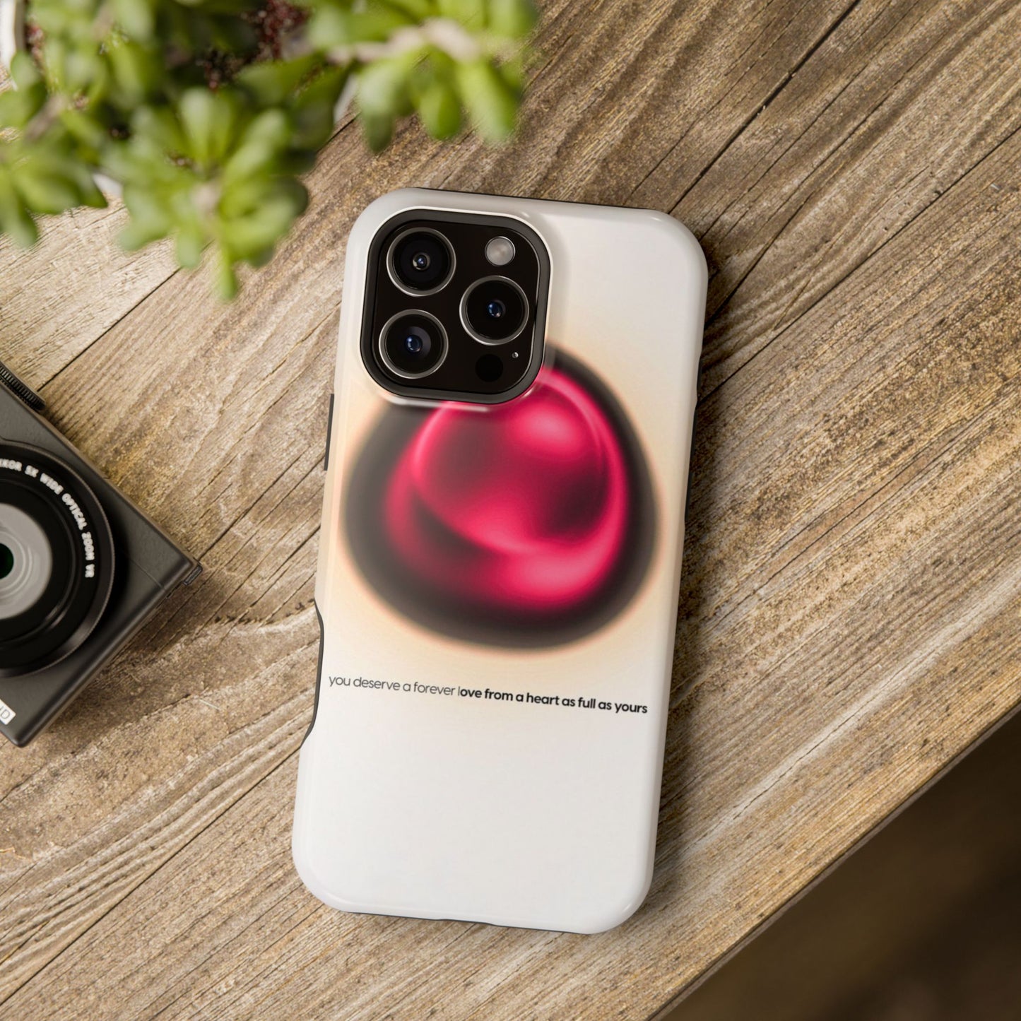 Protective Phone Case — Red Pearl Heart Design with 'You deserve a forever love' Text