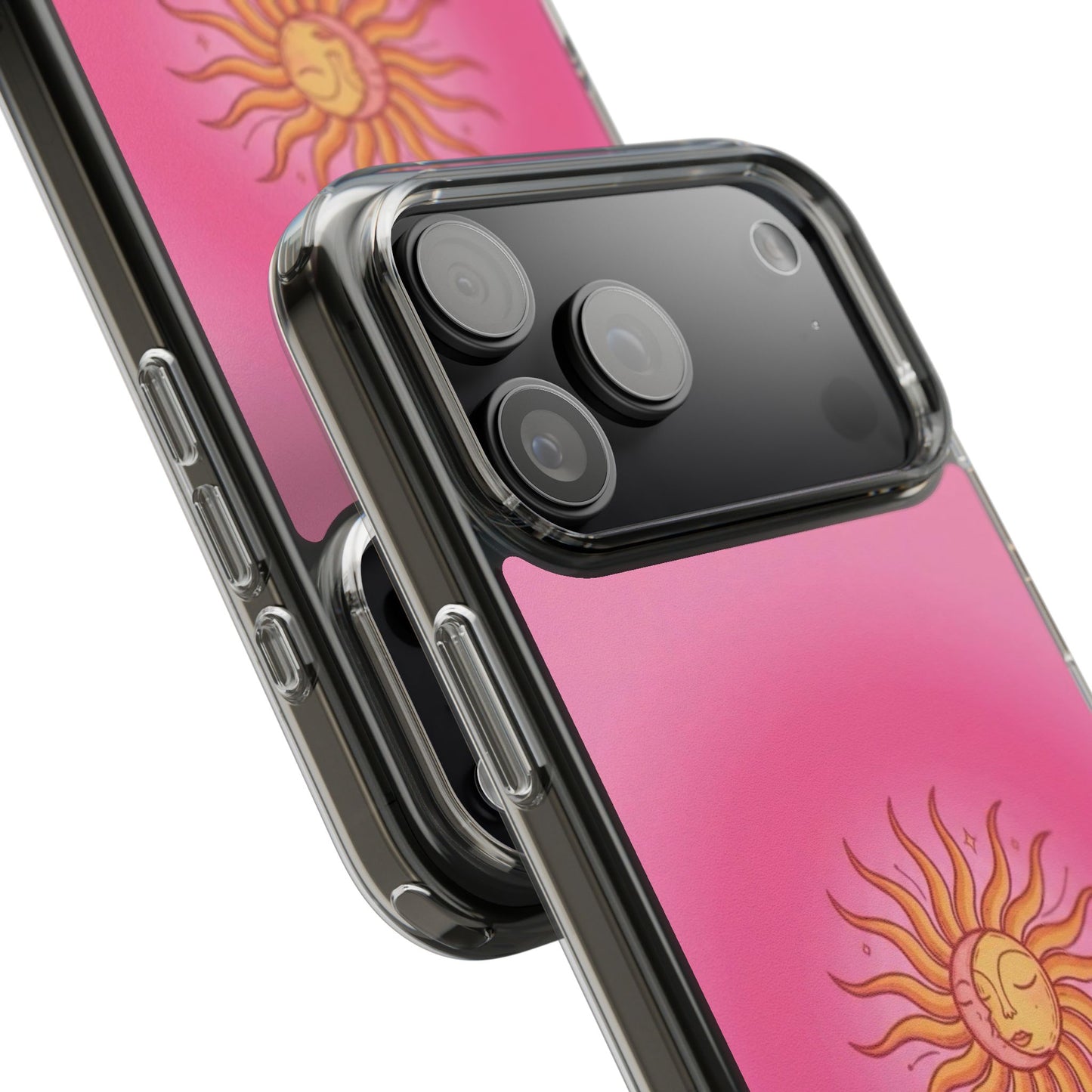 Pink Sun Phone Case — Radiant Sunburst Impact-Resistant Clear Case