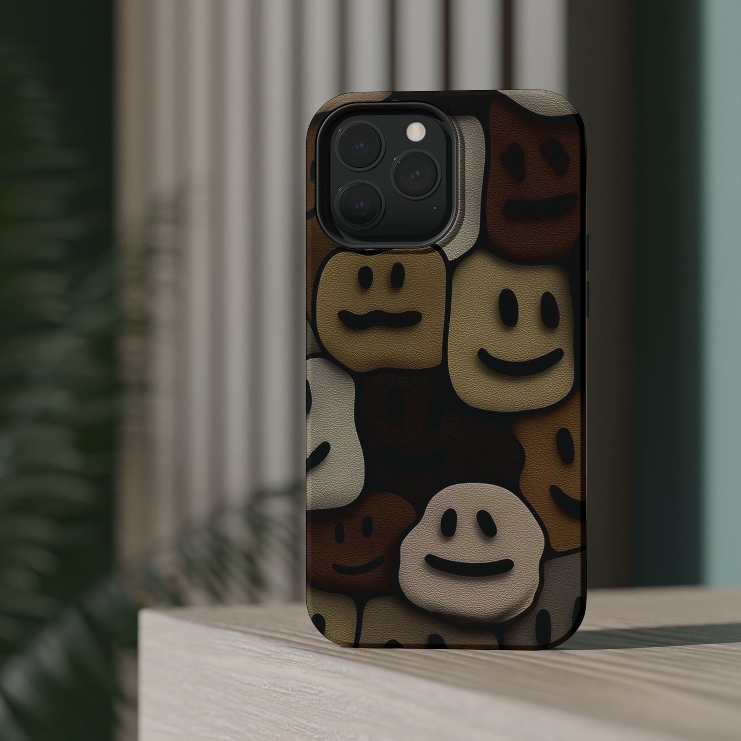 Magnetic Impact-Resistant Case — Brown Smiley Tile Phone Cover