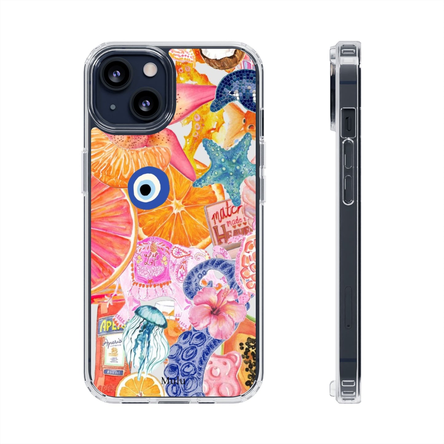 Clear Impact-Resistant Phone Case — Colorful Tropical Collage Design