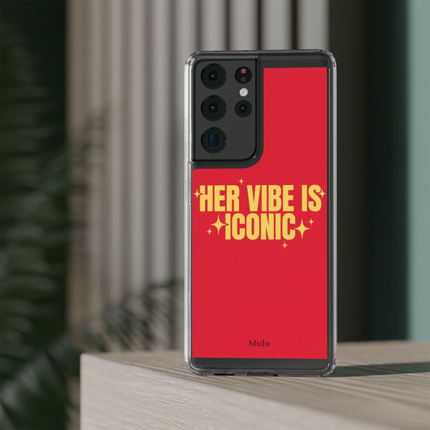 Clear Impact-Resistant Phone Case — "Her Vibe Is Iconic" Red Protective Cover