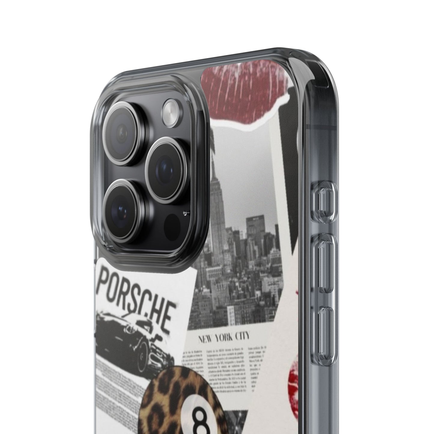 Clear Impact-Resistant Phone Case — Collage Luxury Leopard & Vintage Car Design