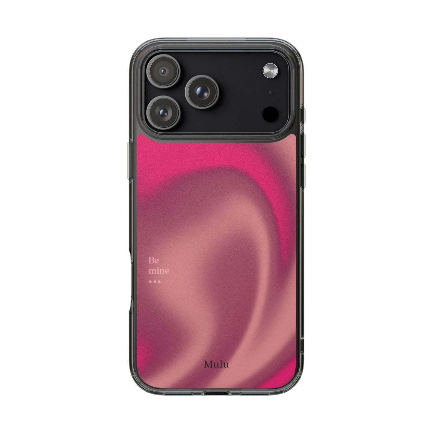 Clear Impact Phone Case — Pink Satin Swirl "Be mine" Design