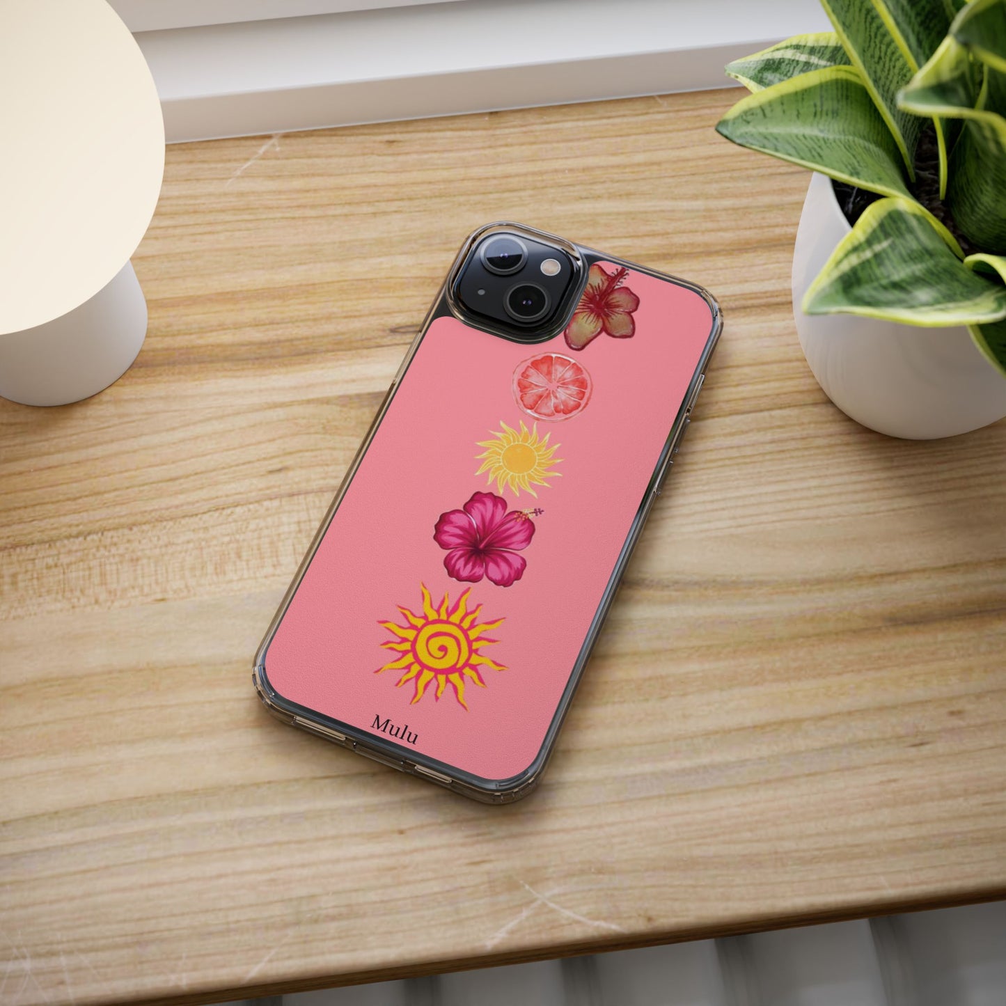 Clear Impact-Resistant Phone Case — Tropical Sun & Hibiscus Floral Design