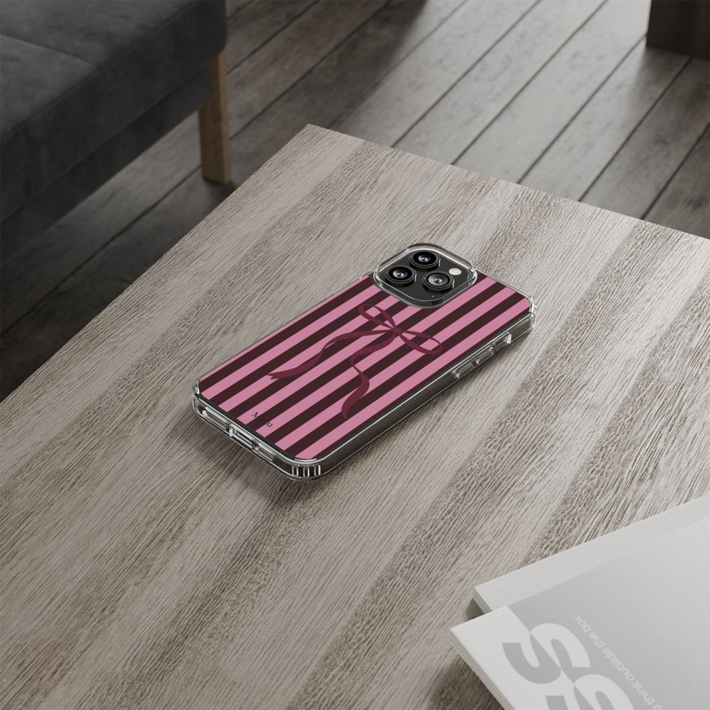 Pink Striped Ribbon Clear Impact-Resistant Phone Case