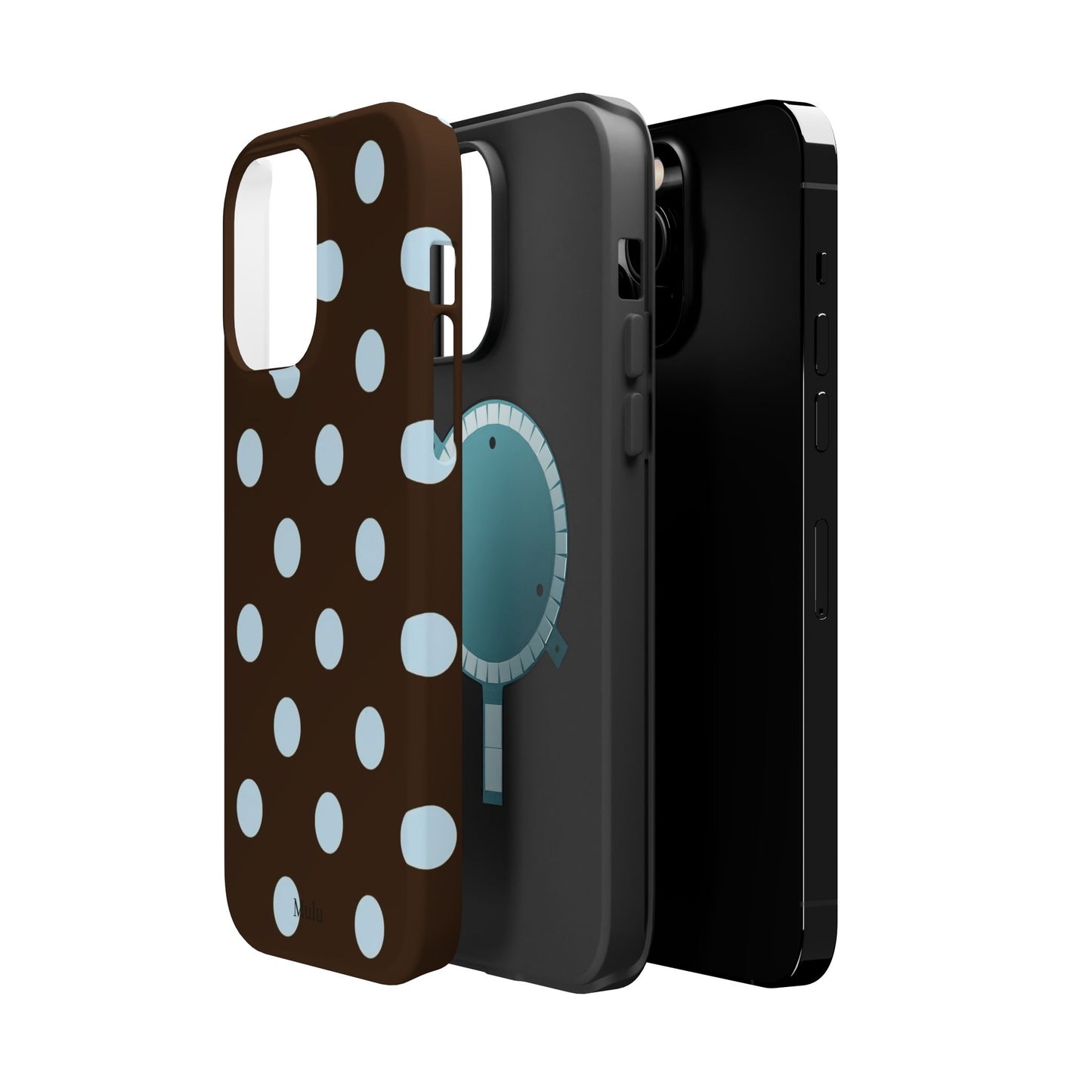 Polka Dot Magnetic Phone Case — Brown with Light Blue Dots, Impact-Resistant