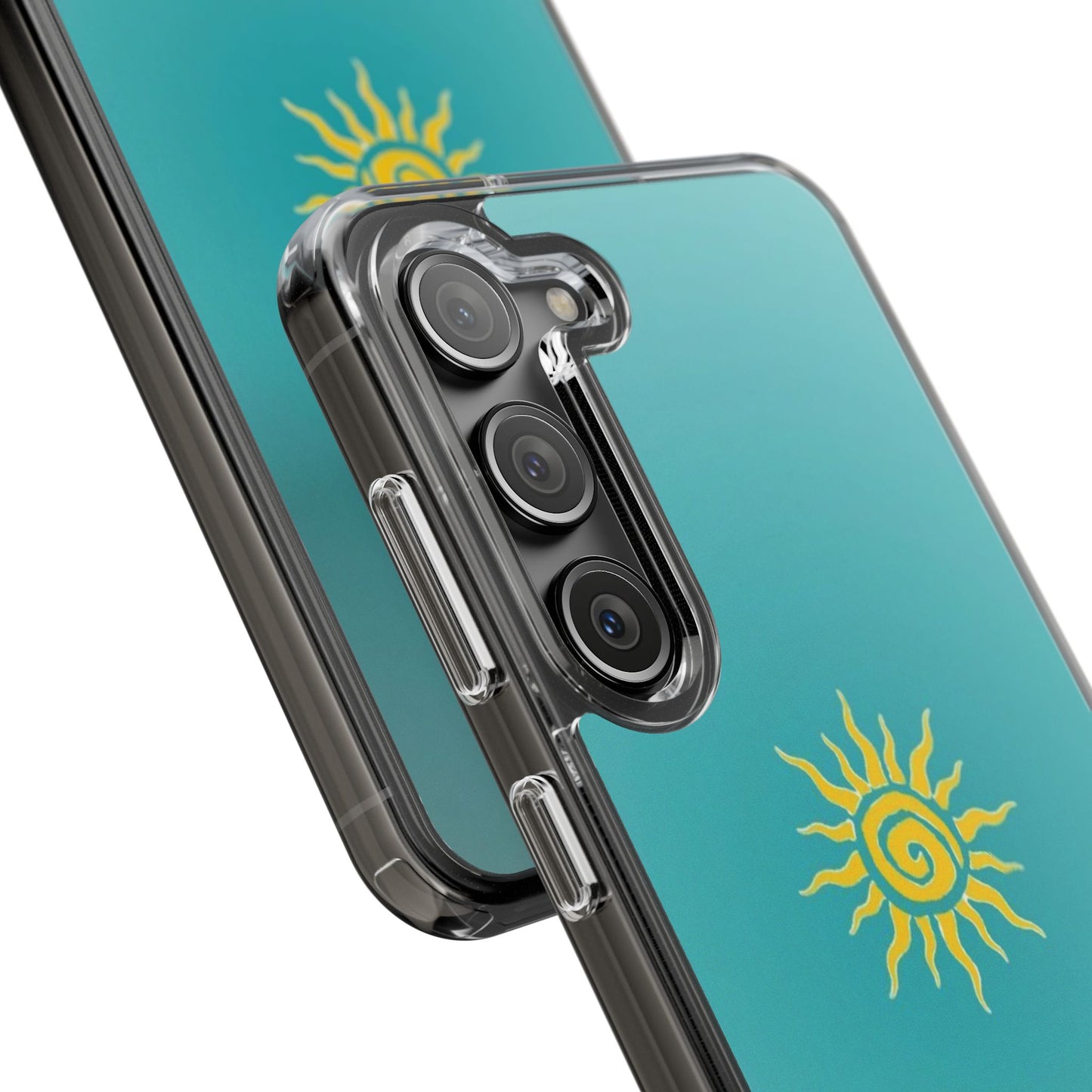 Clear Impact-Resistant Phone Case — Yellow Sun on Teal Gradient
