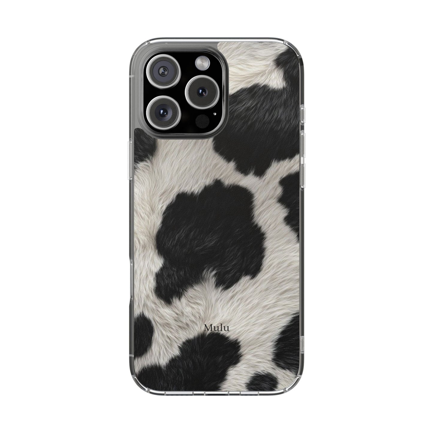 Cow Print Clear Impact Phone Case — Faux Fur Black & White Protection
