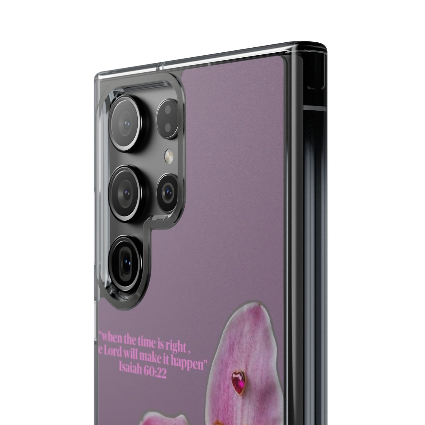 Clear Floral Impact-Resistant Phone Case — "When the time is right" Rose Orchid Design