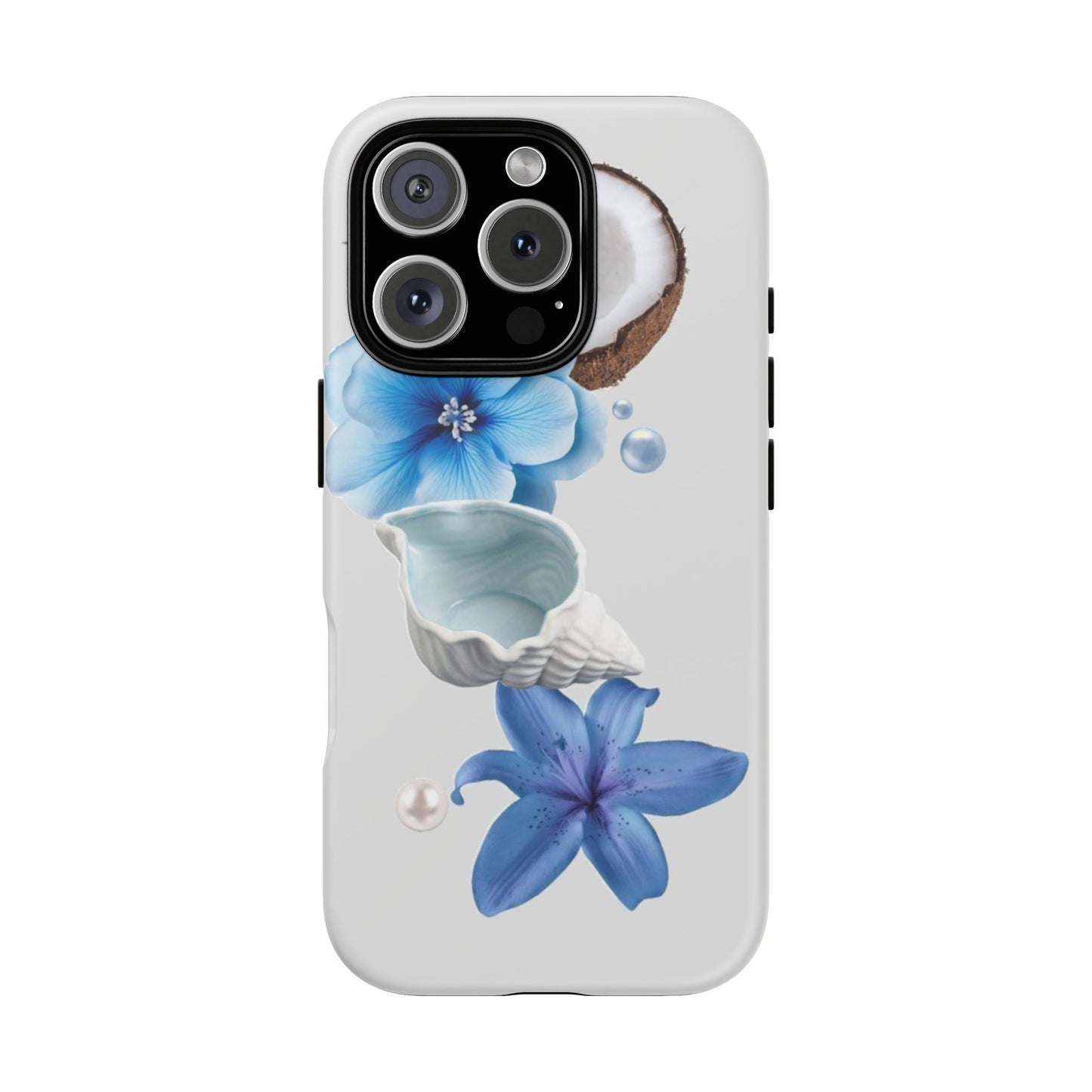 Tropical Blue Floral Phone Case — Coconut, Shell & Starfish Design