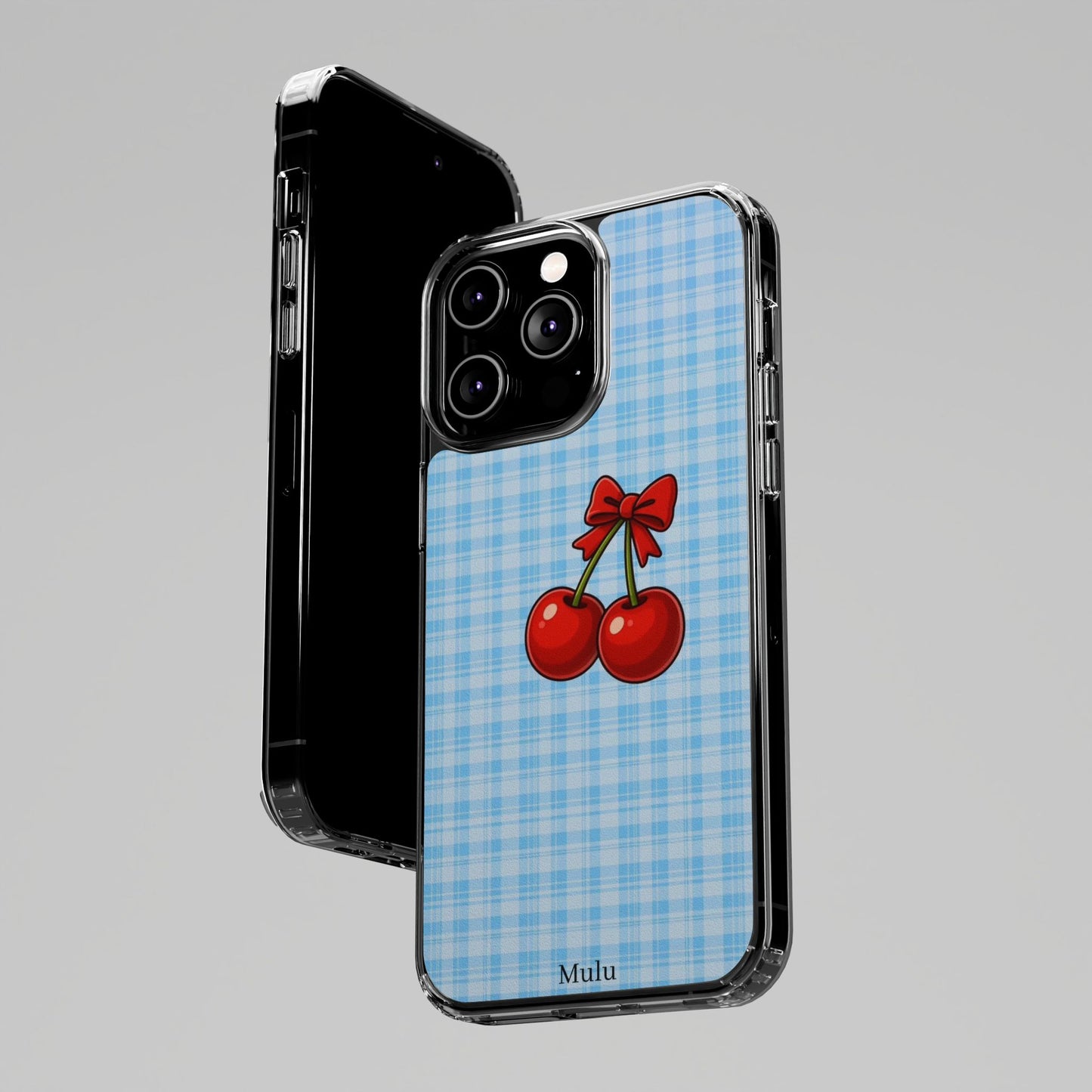 Clear Cherry Gingham Phone Case — Impact-Resistant Clear Case with Red Cherry Design