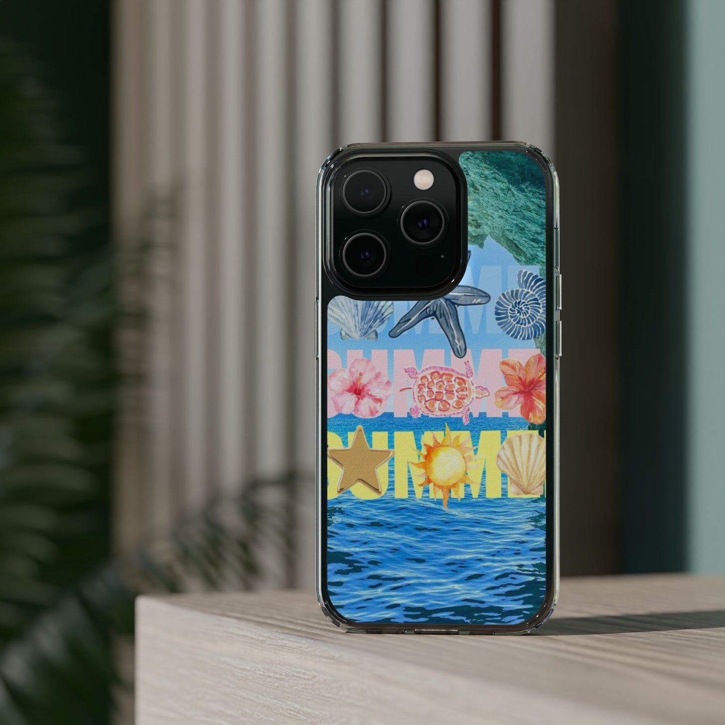 Clear Summer Beach Phone Case — Impact‑Resistant Tropical Design