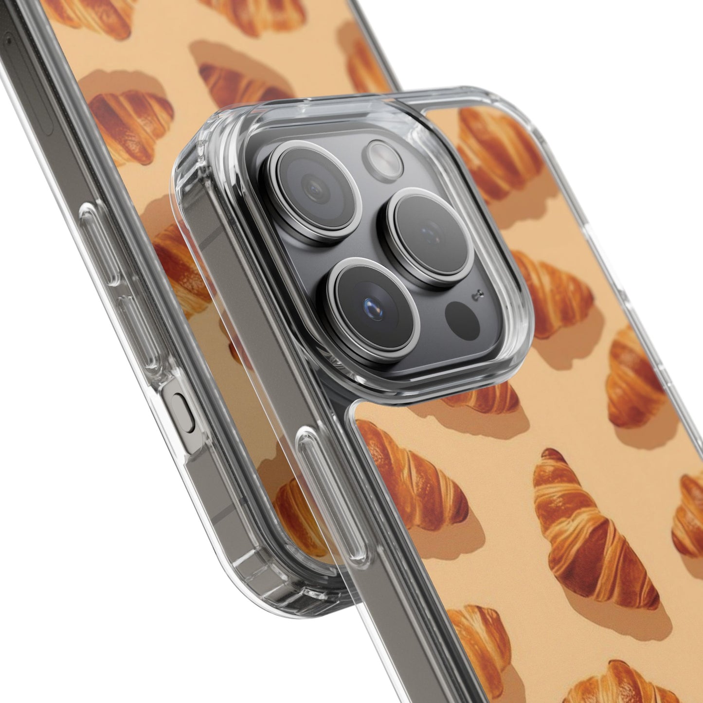 Croissant Pattern Clear Phone Case — Bakery-themed Transparent iPhone Cover