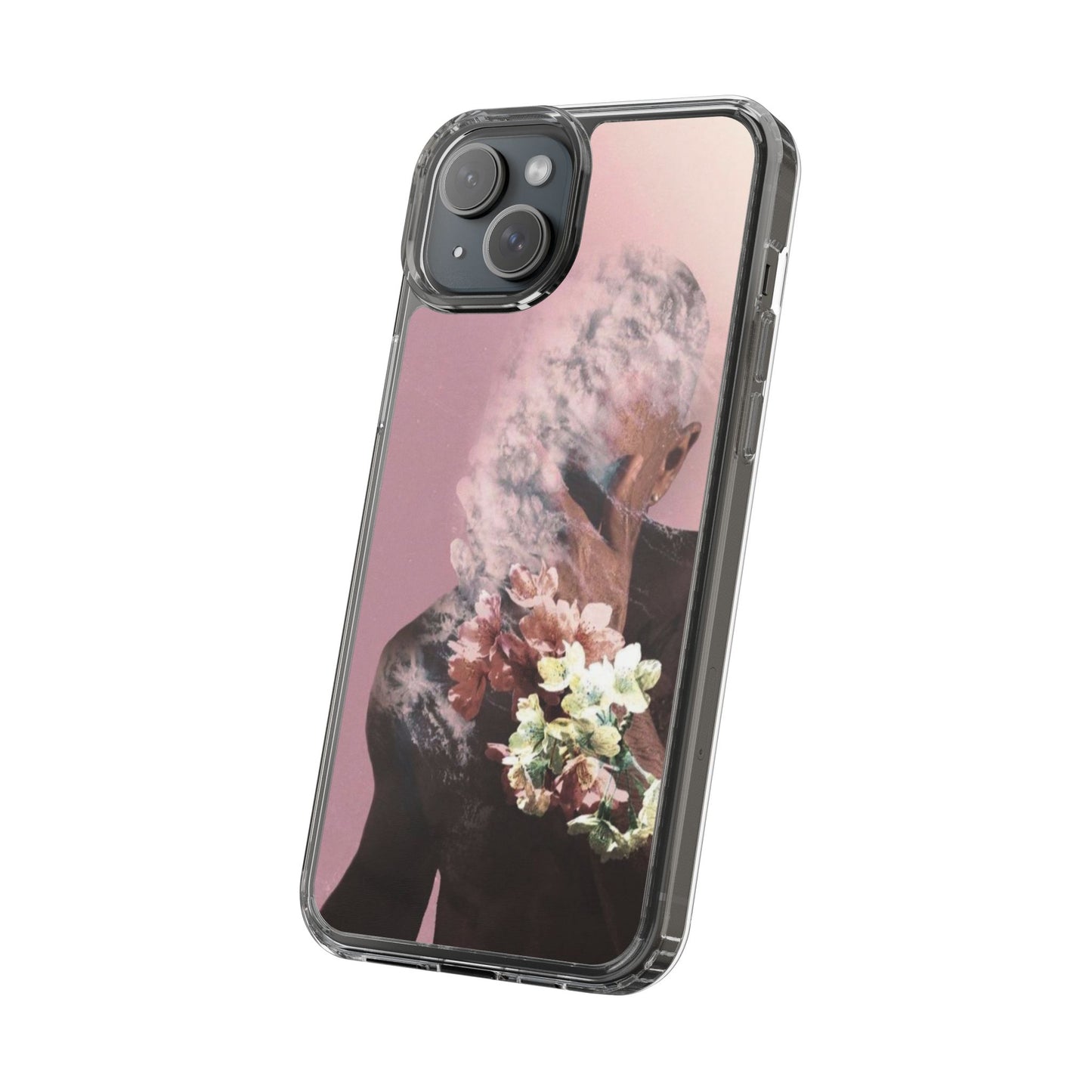 Clear Phone Case — Pink Floral Smoke Art iPhone Case