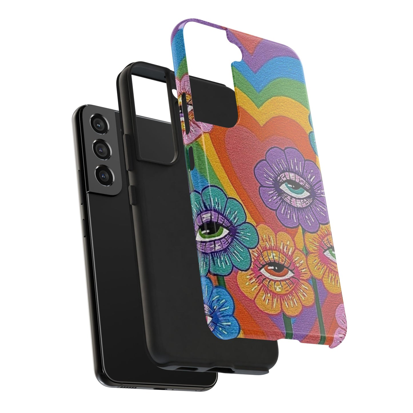 Psychedelic Eye Flower Tough Phone Case — Retro Rainbow Protective iPhone Cover