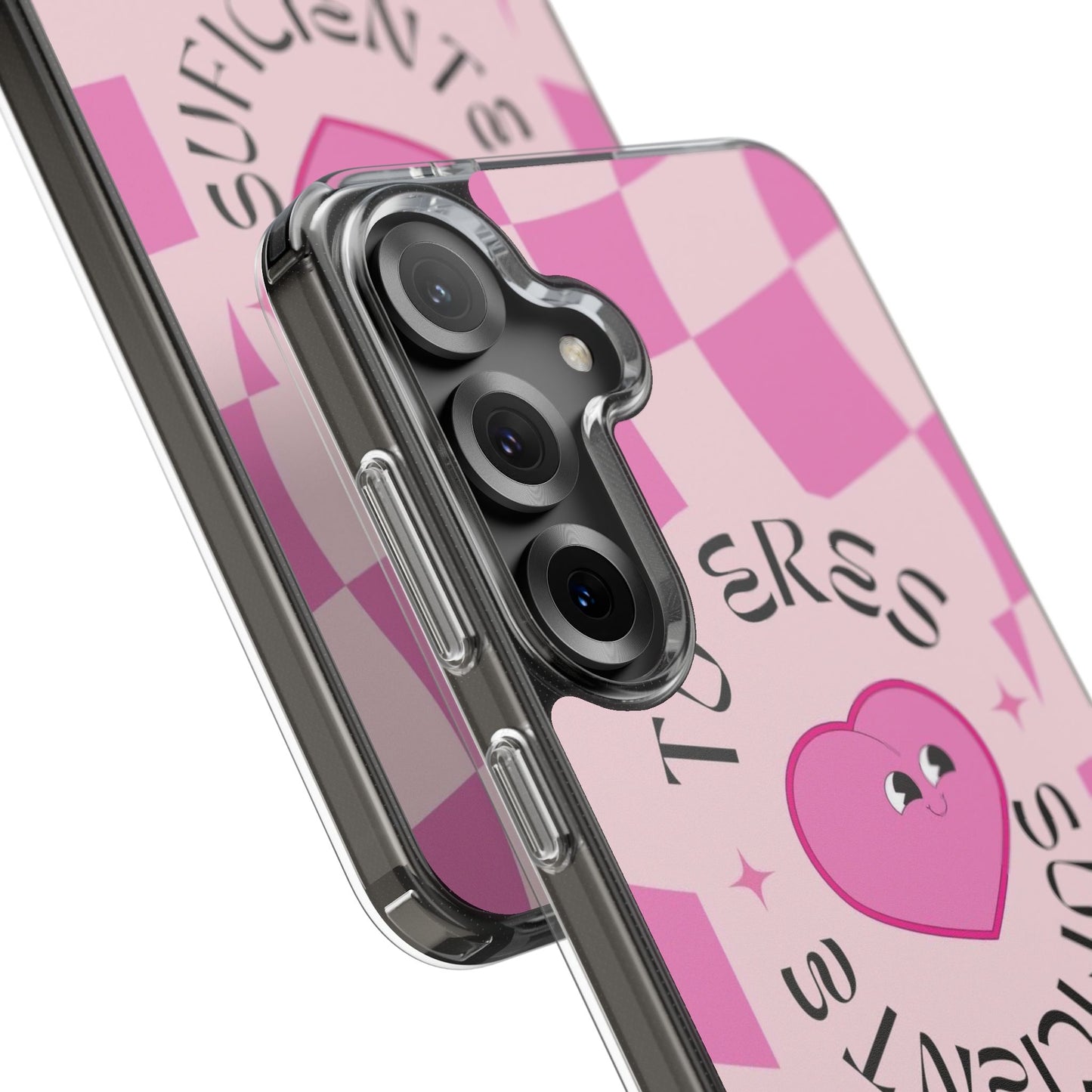 Clear Impact-Resistant Phone Case — Pink Checkerheart “Tu Eres Suficiente” Design