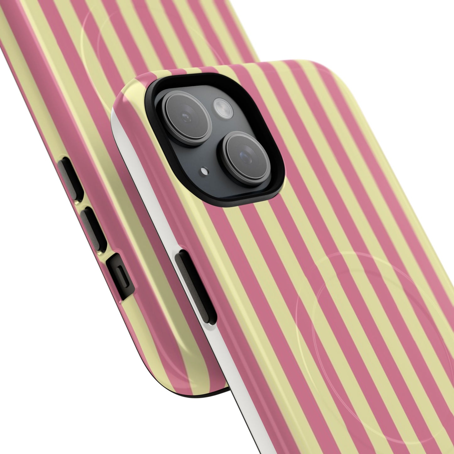 Striped Pink & Yellow Magnetic Tough Phone Case — Retro Pastel Protection