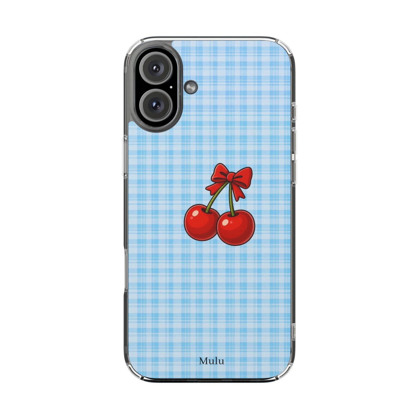 Clear Cherry Gingham Phone Case — Impact-Resistant Clear Case with Red Cherry Design