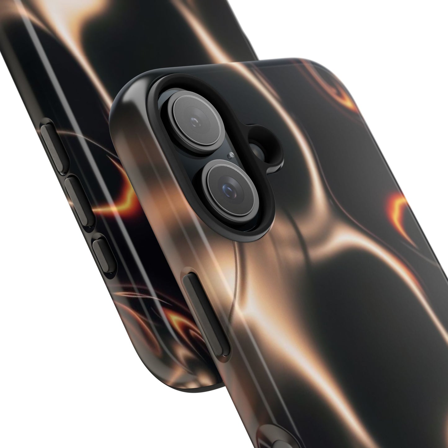 Abstract Liquid Glow Tough Phone Case — Black & Bronze Swirl Protective Cover