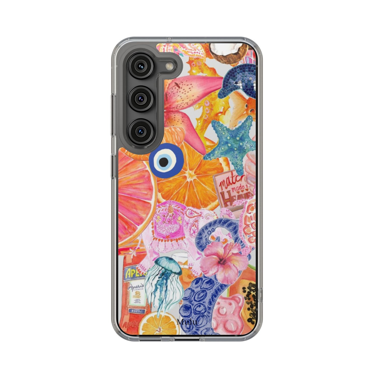 Clear Impact-Resistant Phone Case — Colorful Tropical Collage Design