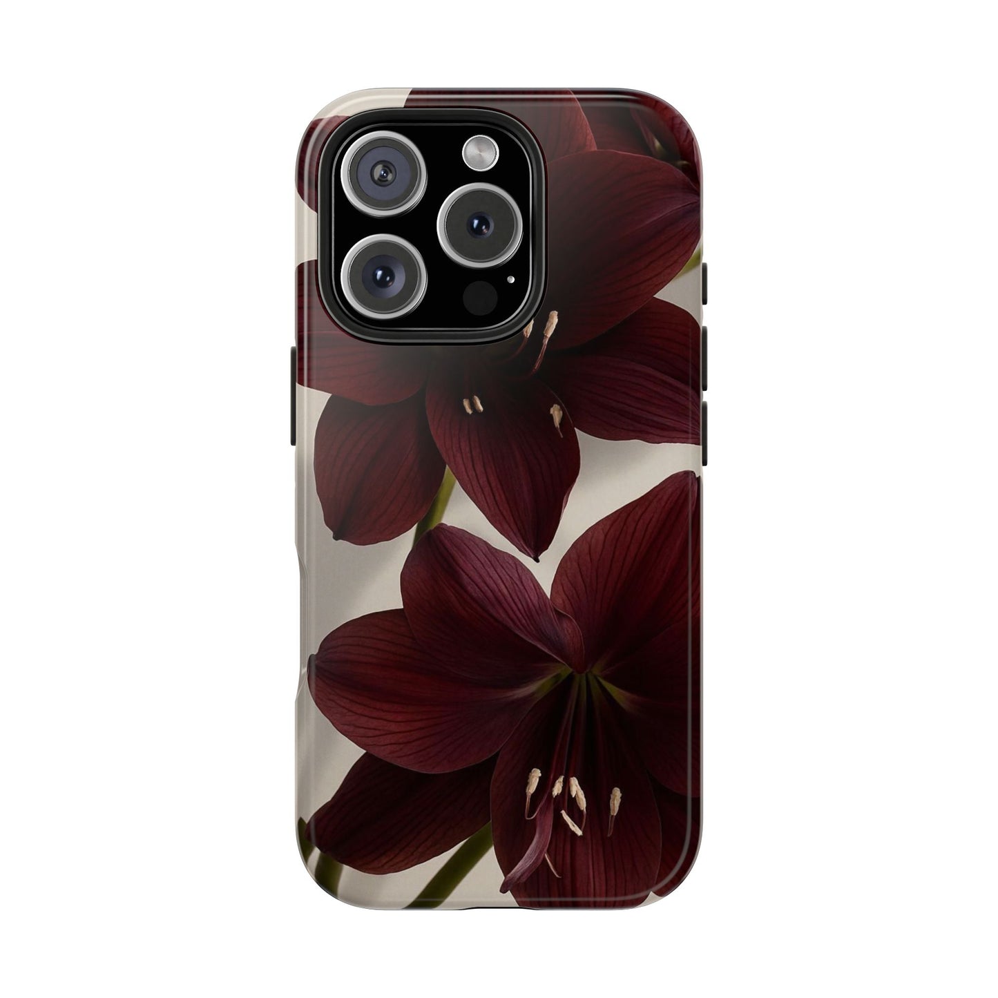 Amaryllis Noir Tough Phone Case — Dark Burgundy Floral Protective Cover