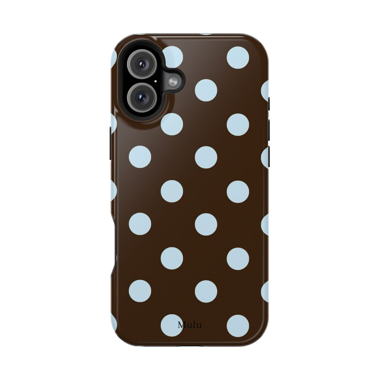 Polka Dot Magnetic Phone Case — Brown with Light Blue Dots, Impact-Resistant