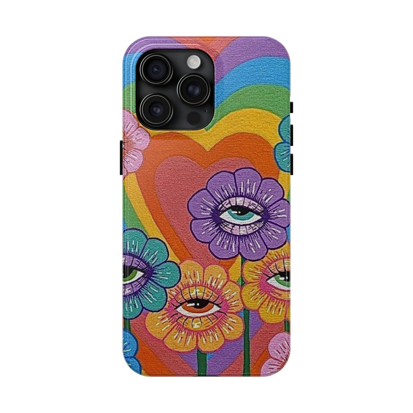 Psychedelic Eye Flower Tough Phone Case — Retro Rainbow Protective iPhone Cover