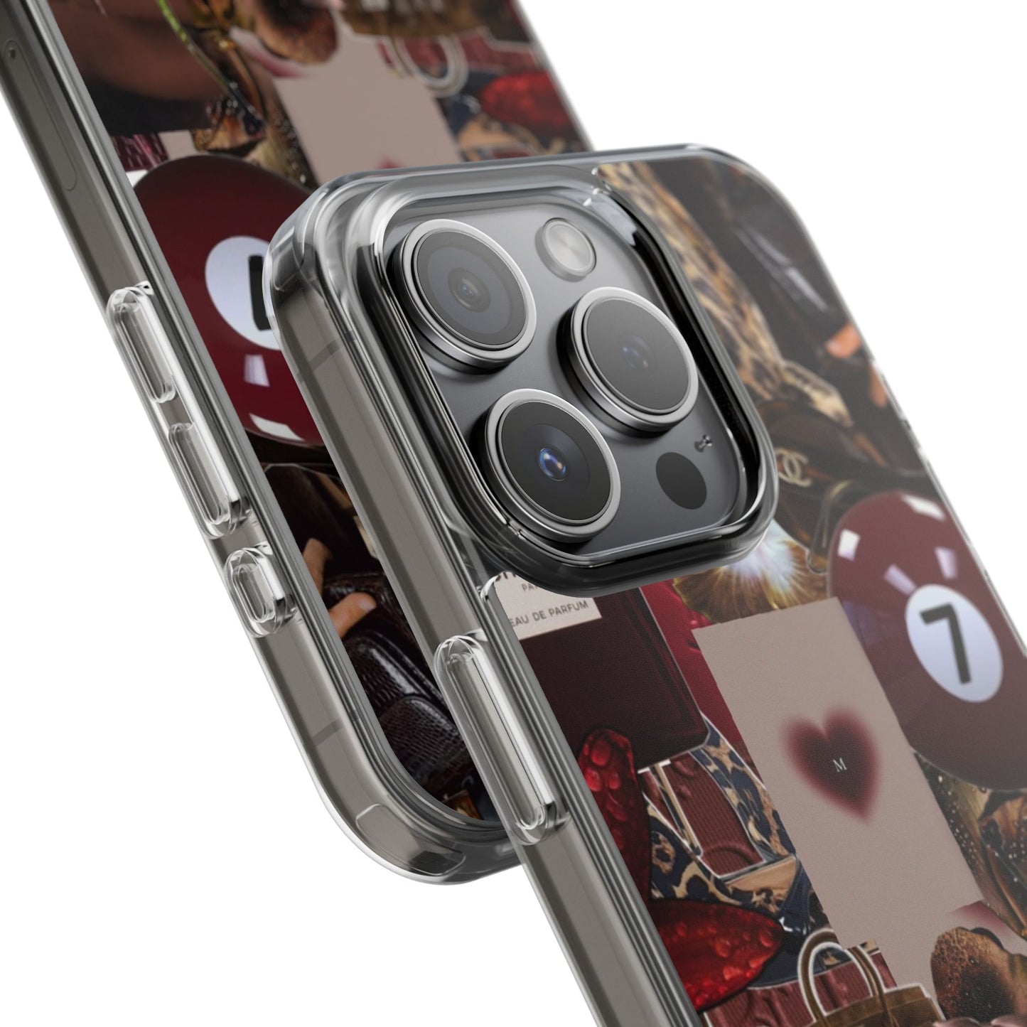 Clear Impact-Resistant Phone Case — Retro Cherry Collage Design