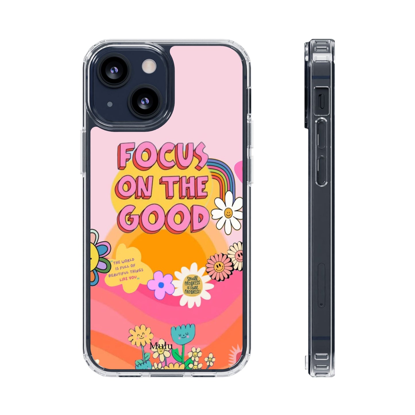Clear Impact-Resistant Case — "Focus On The Good" Retro Floral Phone Cover