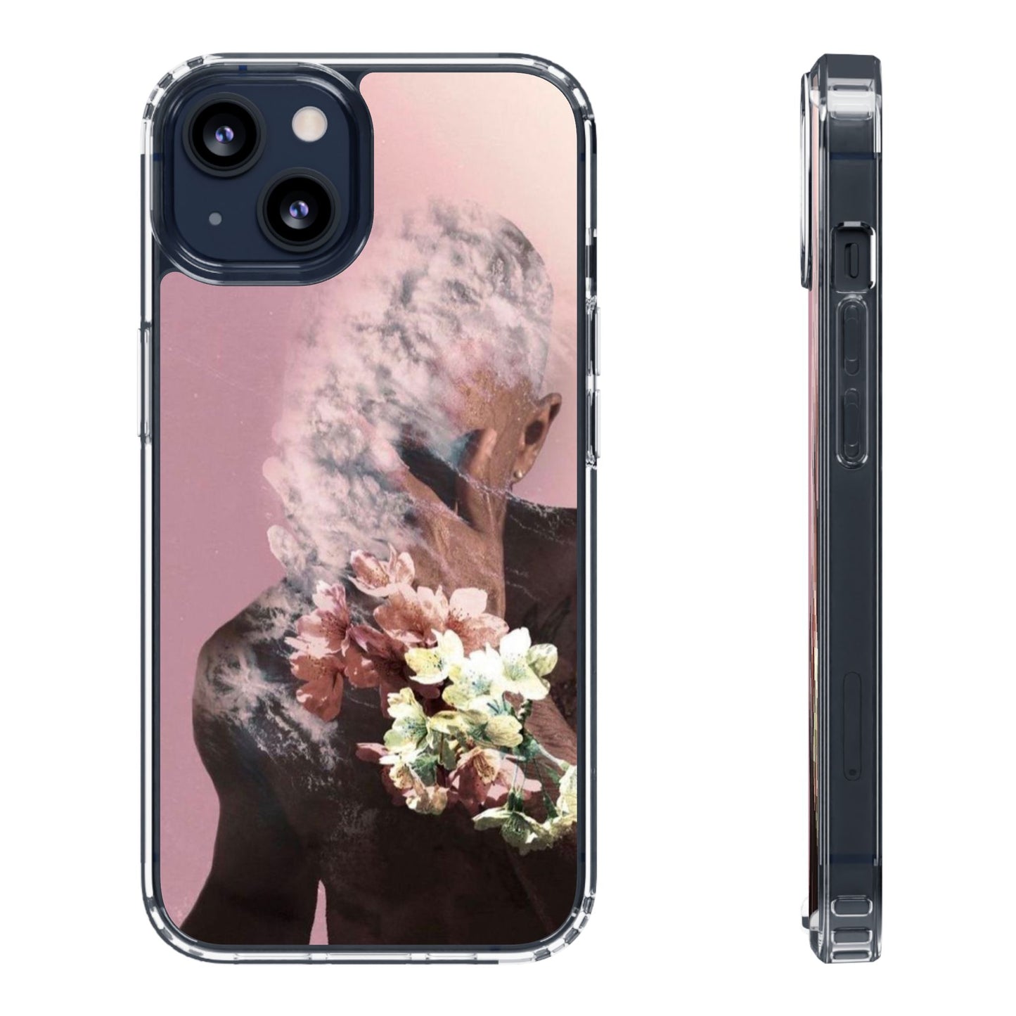 Clear Phone Case — Pink Floral Smoke Art iPhone Case