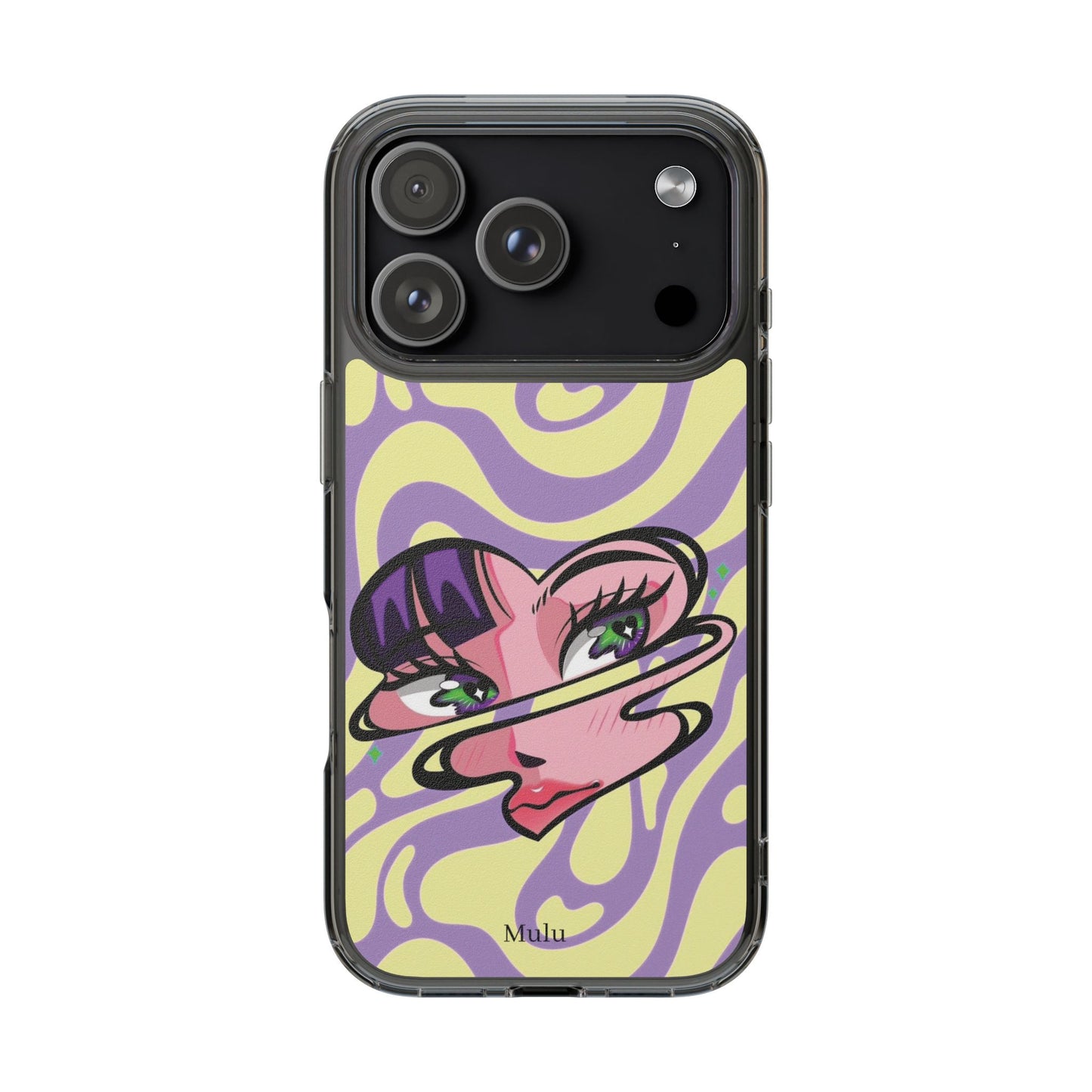 Clear Impact-Resistant Case — Retro Psychedelic Heart Face Design