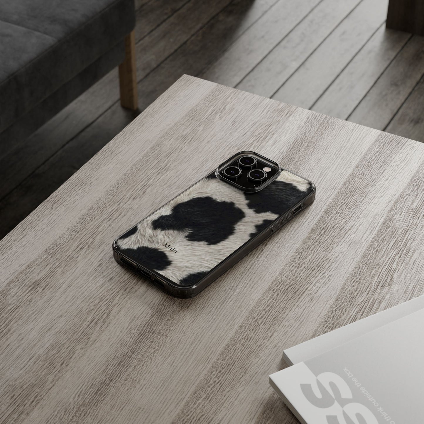 Cow Print Clear Impact Phone Case — Faux Fur Black & White Protection