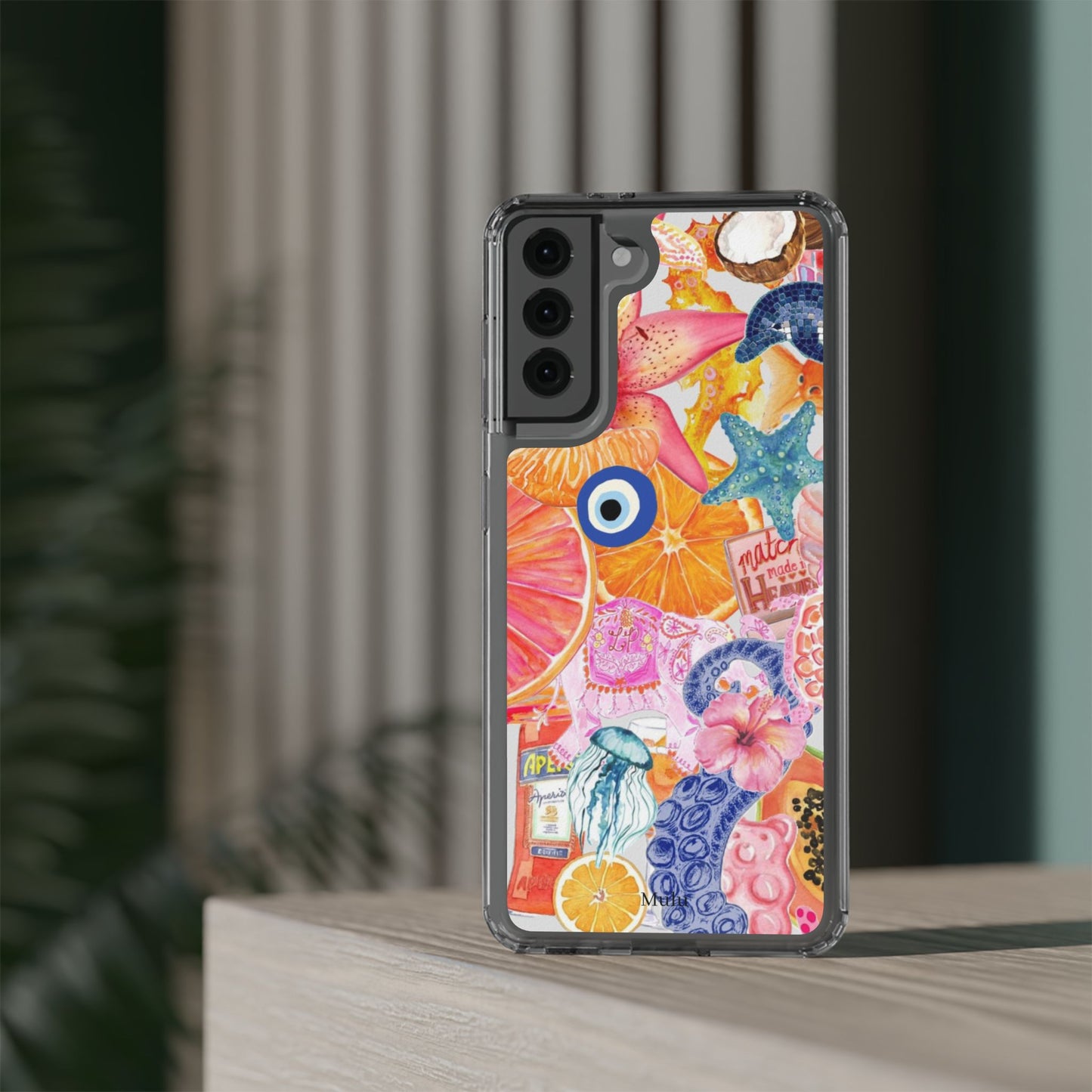 Clear Impact-Resistant Phone Case — Colorful Tropical Collage Design