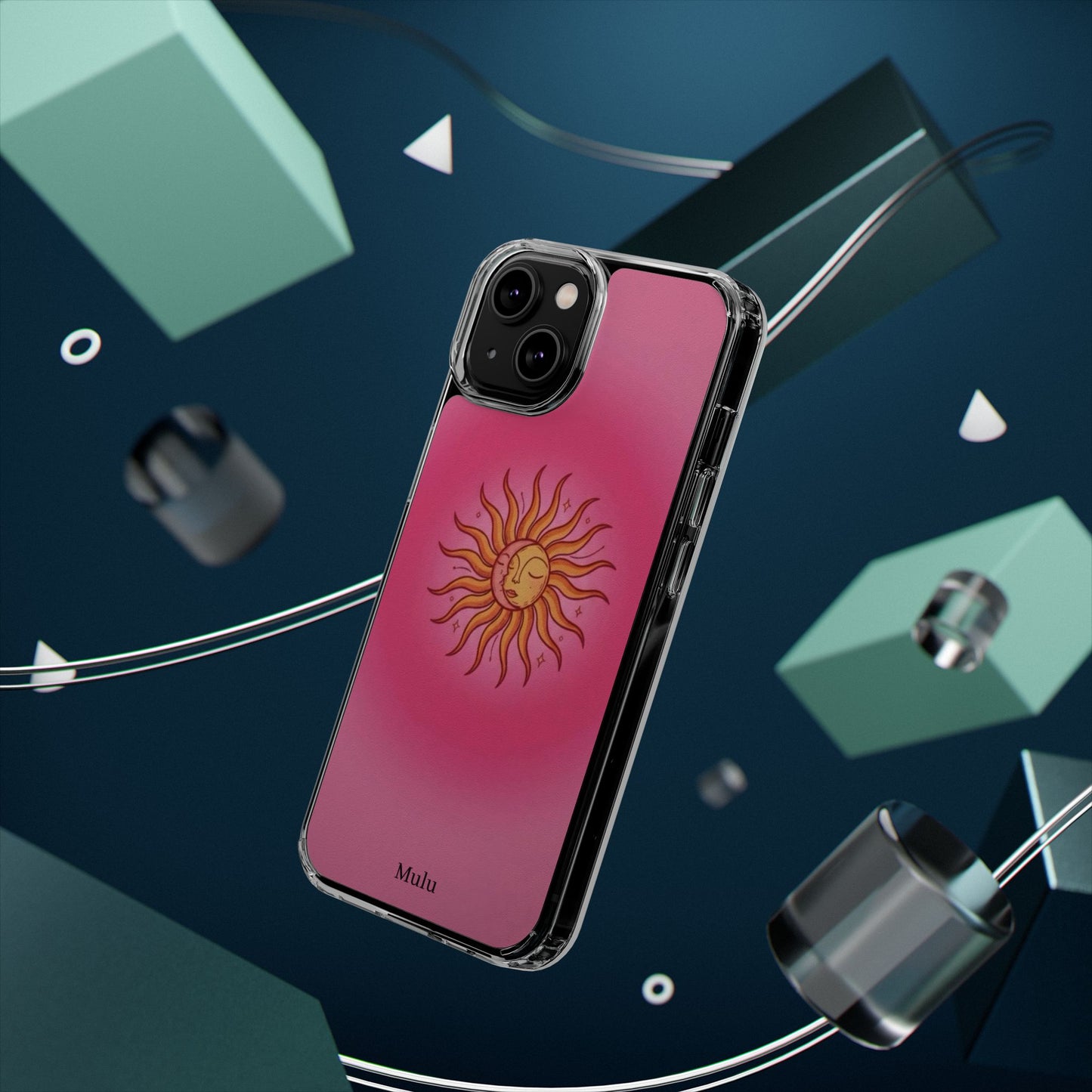 Pink Sun Phone Case — Radiant Sunburst Impact-Resistant Clear Case