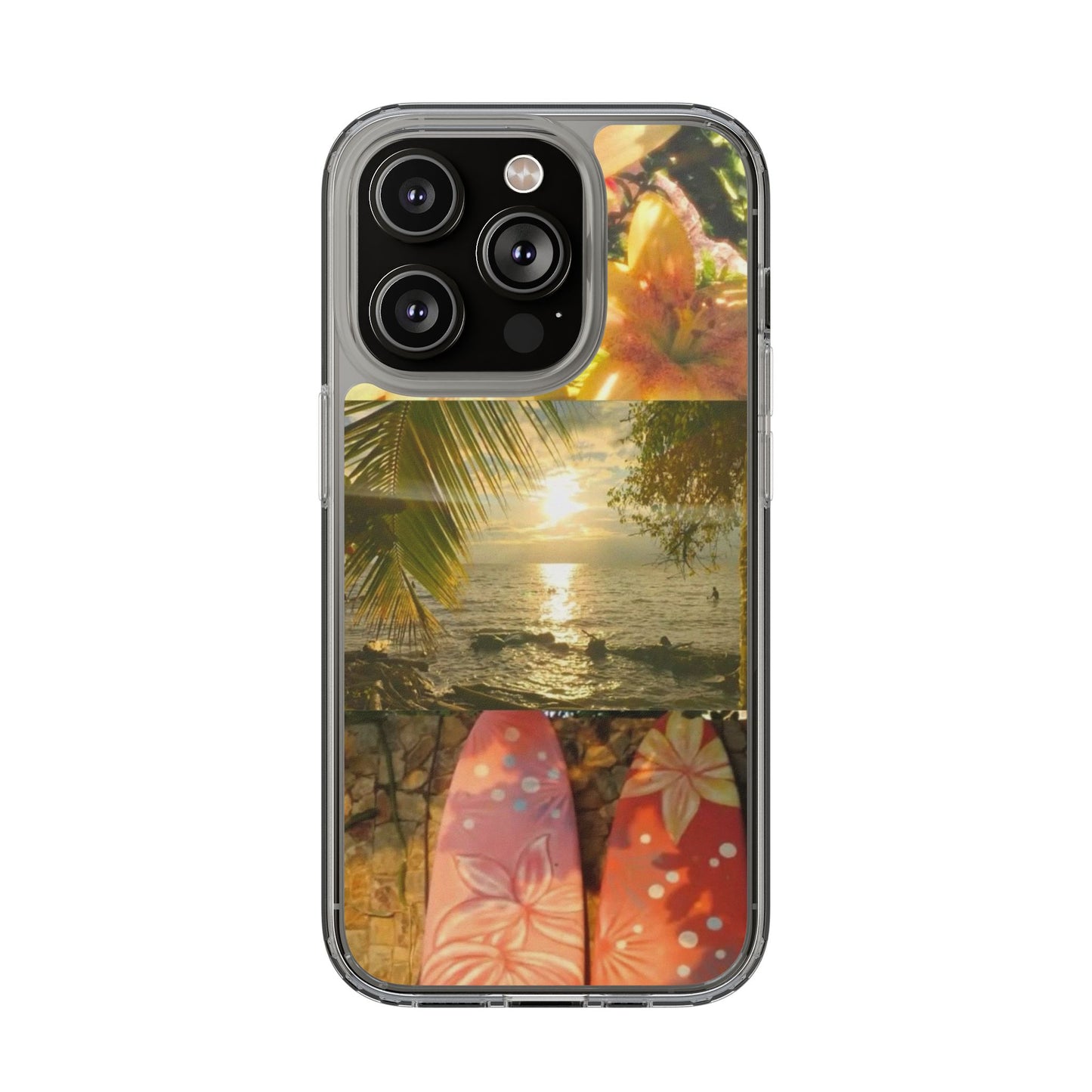 Tropical Sunset Phone Case — Floral Surfboard Clear iPhone Case