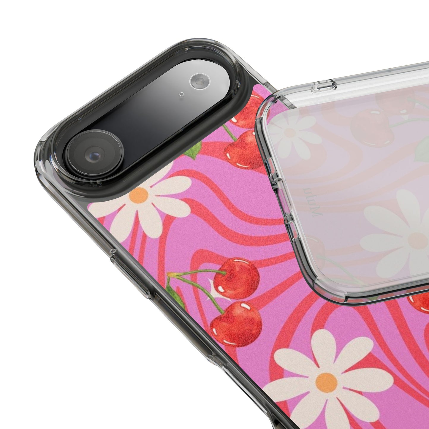 Clear Impact Phone Case — Retro Cherry & Daisy Floral Design