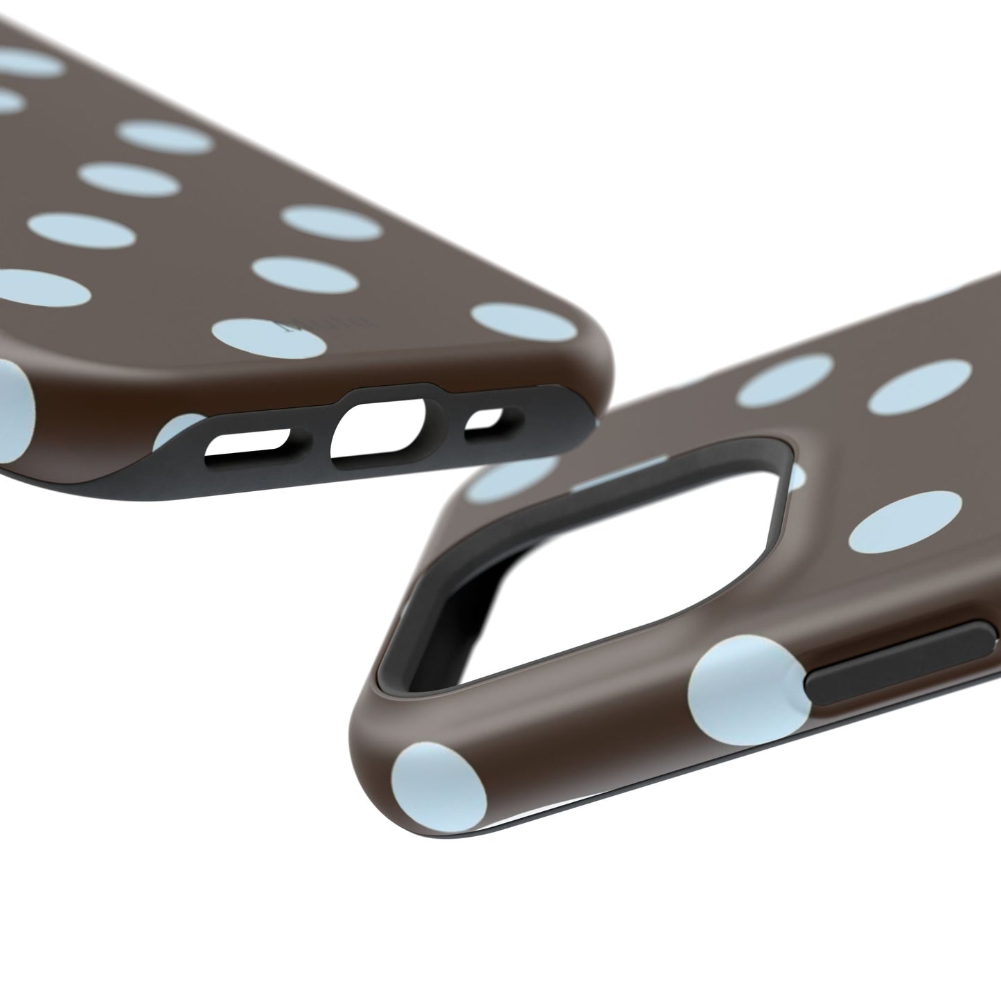 Polka Dot Magnetic Phone Case — Brown with Light Blue Dots, Impact-Resistant